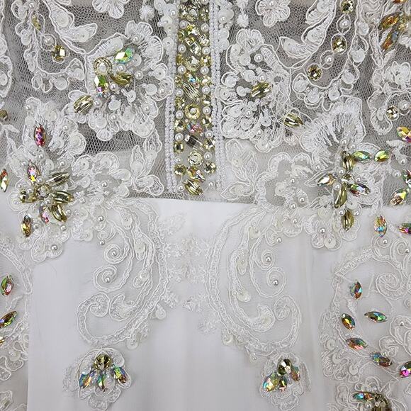 Bicici Coty Formal Dress Women Small White Beaded Prom Gown Evening Crafty Flaws - Picture 16 of 16